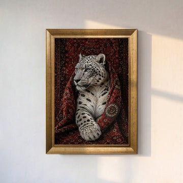 Kar Leoparı - Vintage Halı Kanvas Tablo