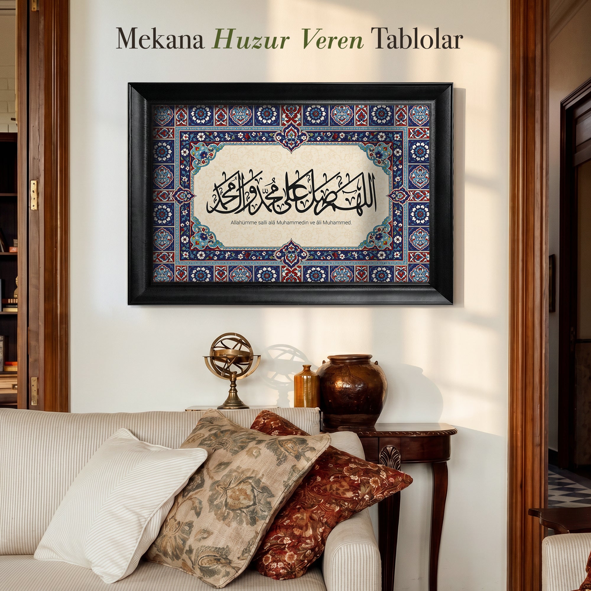 Salavat-ı Şerif Çini Desenli Hat Kanvas Tablo