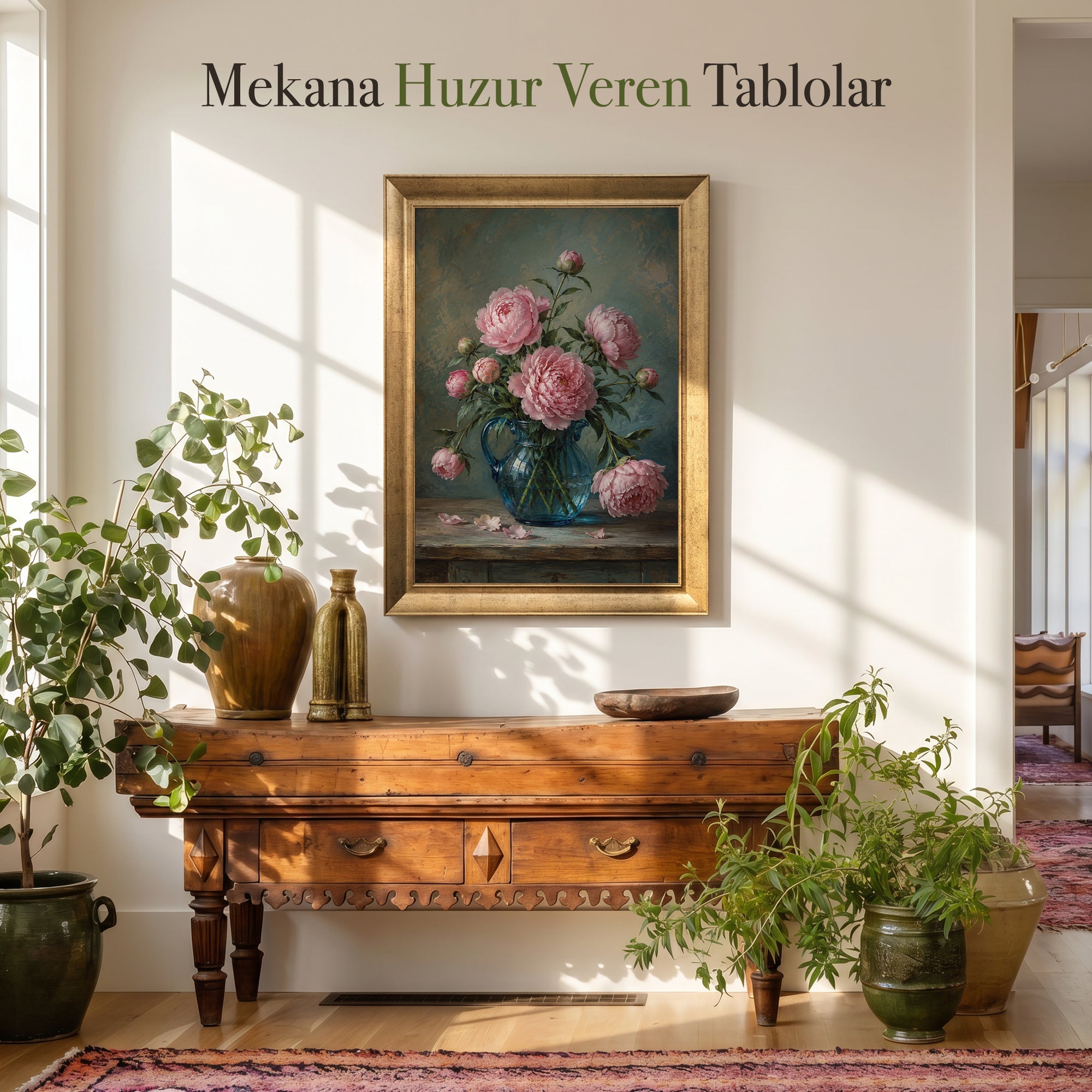 Pembe Çiçekler Kanvas Tablo