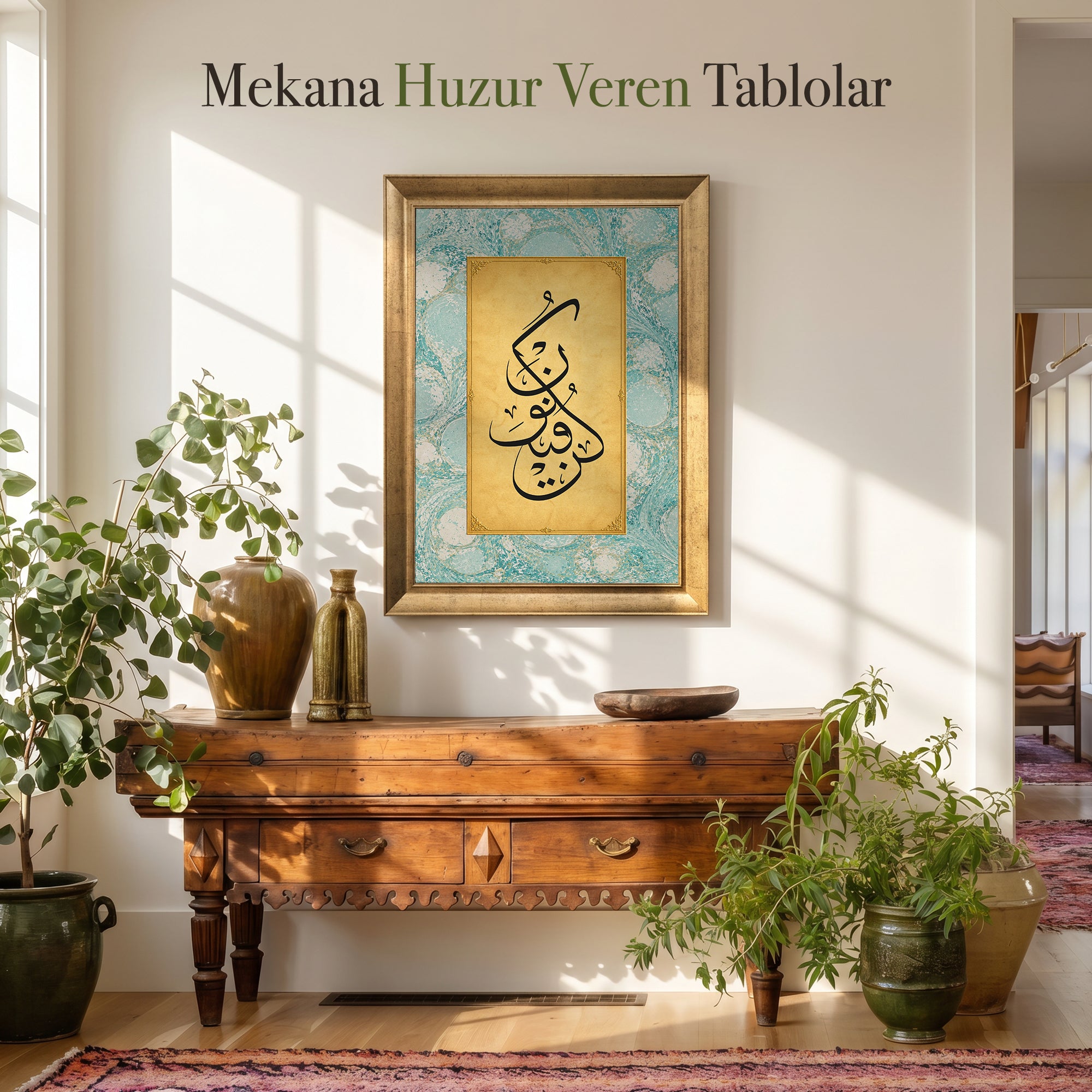 Kün Fe Yekün Ebru Hat Kanvas Tablo