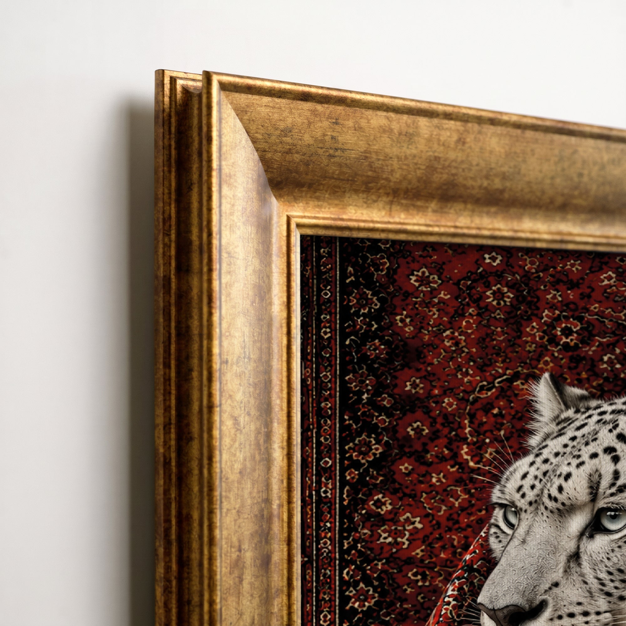 Kar Leoparı - Vintage Halı Kanvas Tablo