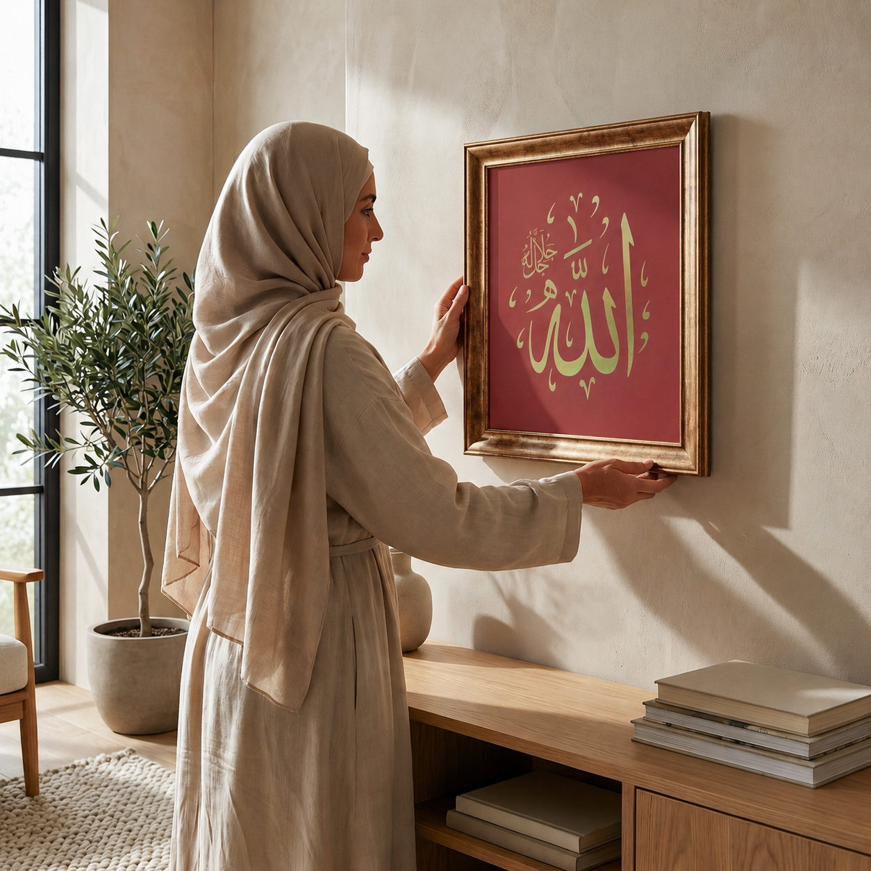 Allah (c.c.) Yazılı Modern Hat Tablosu — Endülüs Serisi Altın Çerçeveli