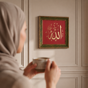 Allah (c.c.) Yazılı Modern Hat Tablosu — Endülüs Serisi Yeşil Çerçeveli