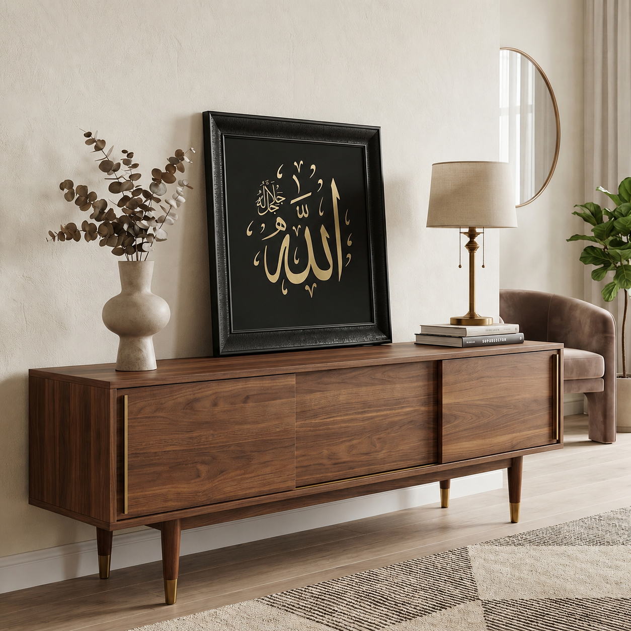 Allah (c.c.) Yazılı Modern Hat Tablosu — Endülüs Serisi Siyah Çerçeveli