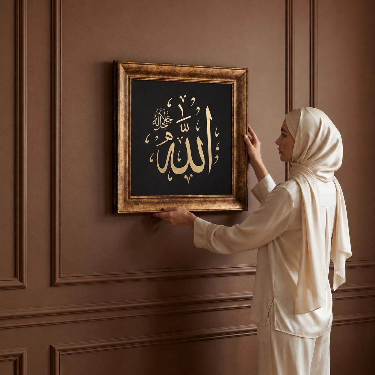 Allah (c.c.) Yazılı Modern Hat Tablosu — Endülüs Serisi Altın Çerçeveli
